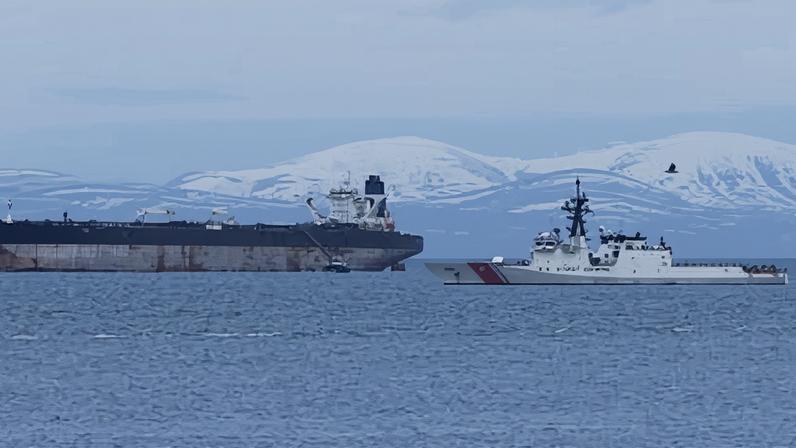 Oil tanker Marinera with US coastguard vessel alongside