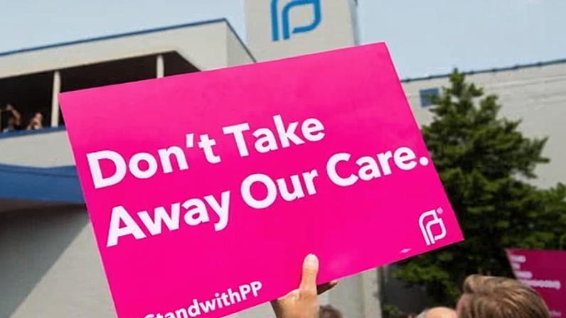 Pro-choice protesters at a rally in support of Planned Parenthood.