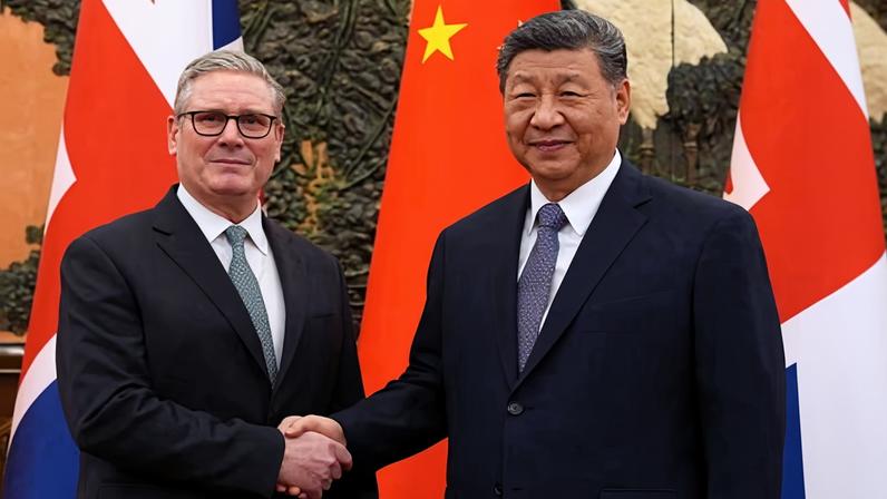 Keir Starmer shakes hands with Xi Jinping ahead of a bilateral meeting during his visit to China, in Beijing.
