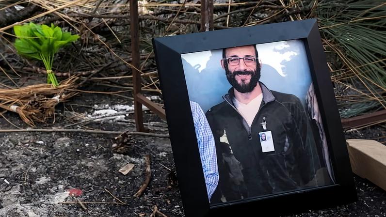 A picture of Alex Pretti at a memorial in Minneapolis.