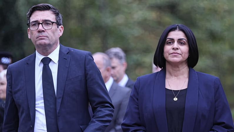 Andy Burnham and Shabana Mahmood visiting Heaton Park synagogue in Manchester after terror attack in October.