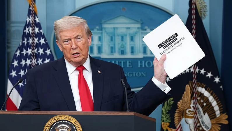 Donald Trump holds a White House briefing