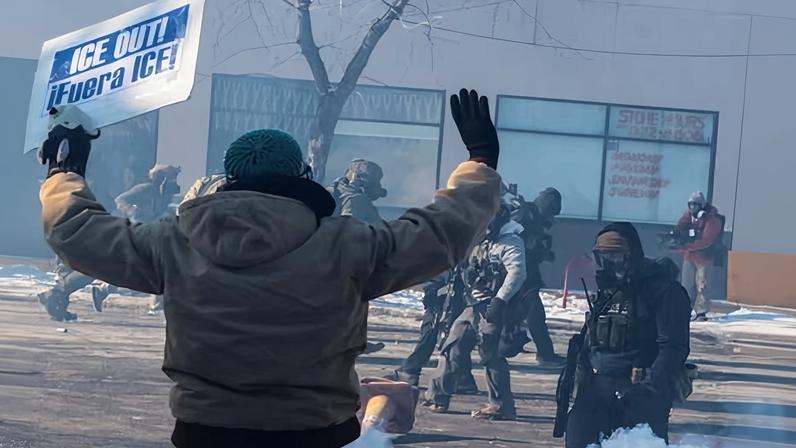 Federal agents use tear gas to disperse people gathered near the scene where they fatally shot a man while trying to detain him, in Minneapolis, Minnesota, on 24 January 2026.