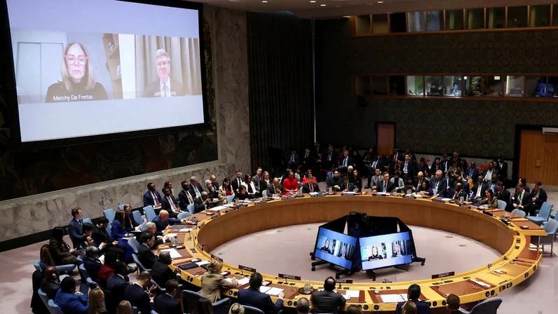 Members of the UN security council meet in New York on Monday.