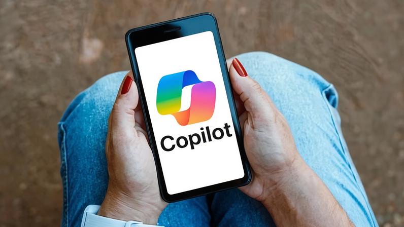 The Microsoft Copilot logo is displayed on a smartphone screen