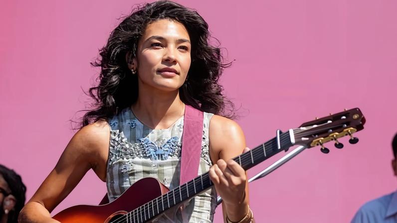 Olivia Dean pictured perforning at the 2025 Austin City Limits Music Festival in Texas. Her song Man I Need has won the 2025 Triple J Hottest 100 in Australia, the world’s biggest music poll.