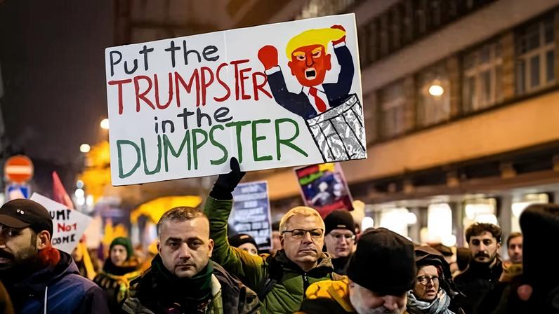 Protesters in Zurich rally against the World Economic Forum and the visit of Donald Trump.