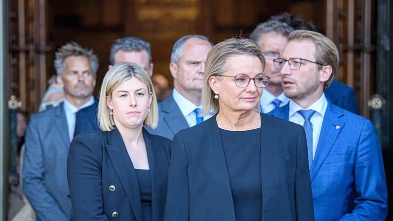 Sussan Ley (centre) and members of the Liberal party leave the memorial service for Katie Allen at St Paul’s Anglican Cathedral in Melbourne on Thursday.