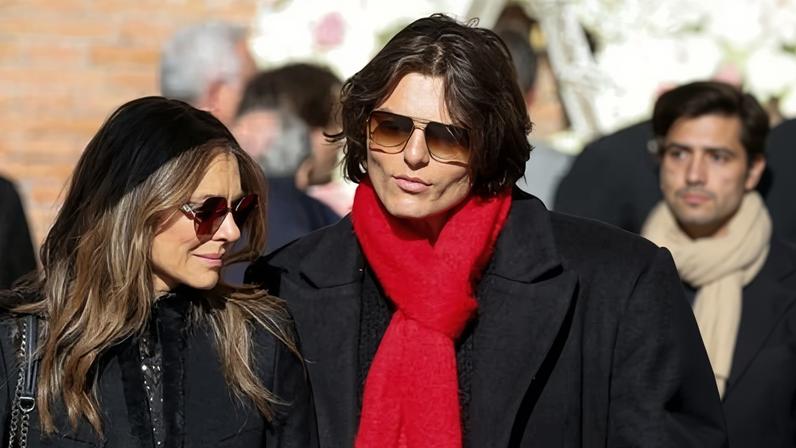 The actor Liz Hurley and her son, Damian Hurley, at Valentino’s funeral in Rome on Friday.