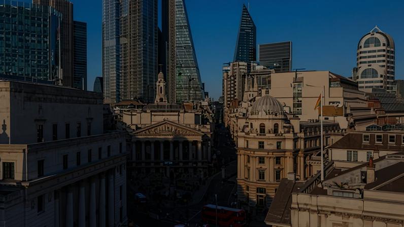 City of London financial district, aerial view