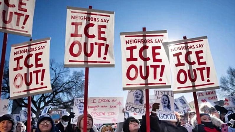 Students from St Paul public schools at an anti-ICE protest.