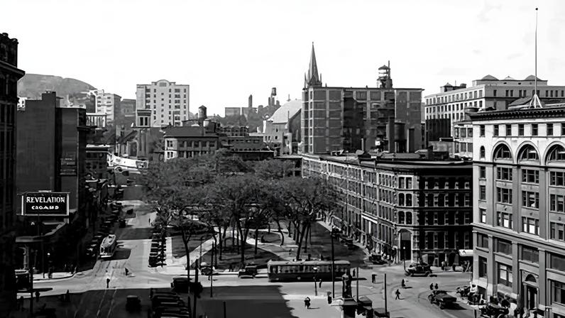 Victoria Square in Montreal, Canada, circa 1930.