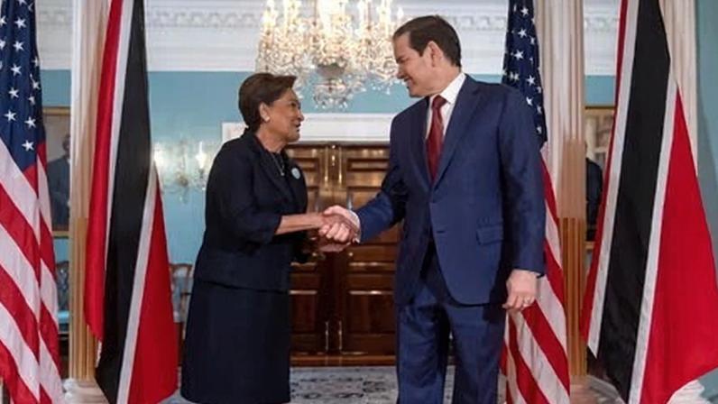 Trinidad and Tobago’s prime minister, Kamla Persad-Bissessar, meets US secretary of state Marco Rubio last September in Washington.