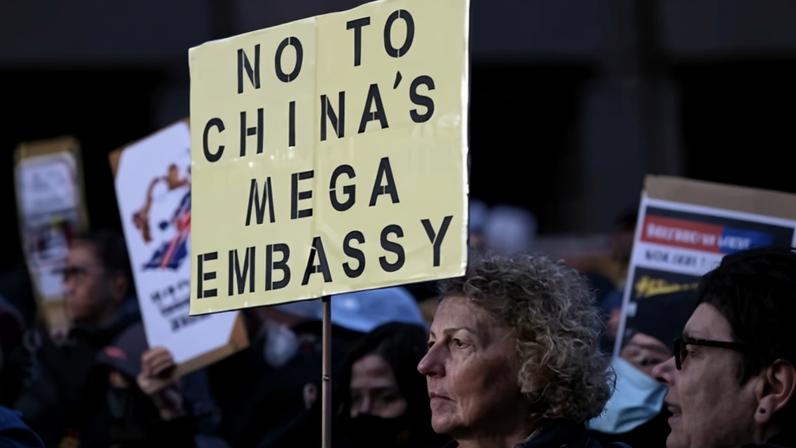 A protest against the construction of the new Chinese embassy, which some fear may pose a risk of spy activity.