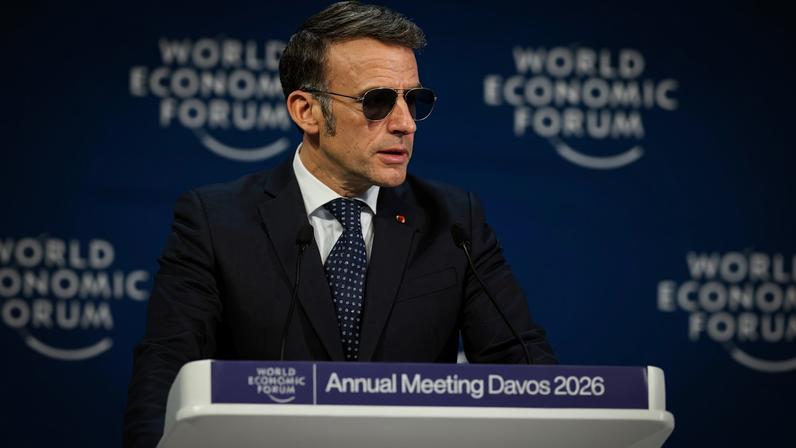 France's President Emmanuel Macron attends the 56th annual World Economic Forum (WEF) meeting in Davos, Switzerland, January 20, 2026. REUTERS/Denis Balibouse