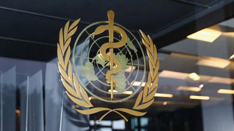 The WHO logo is pictured in Geneva