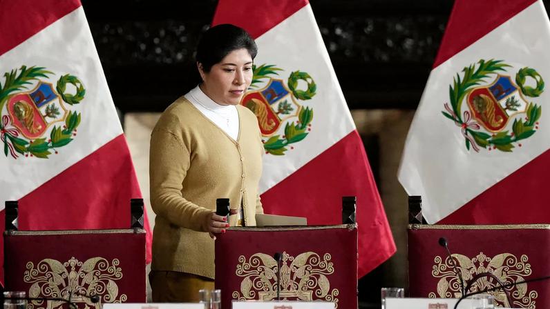 Peru's Prime Minister Betssy Chavez addresses the media during a news conference, in Lima