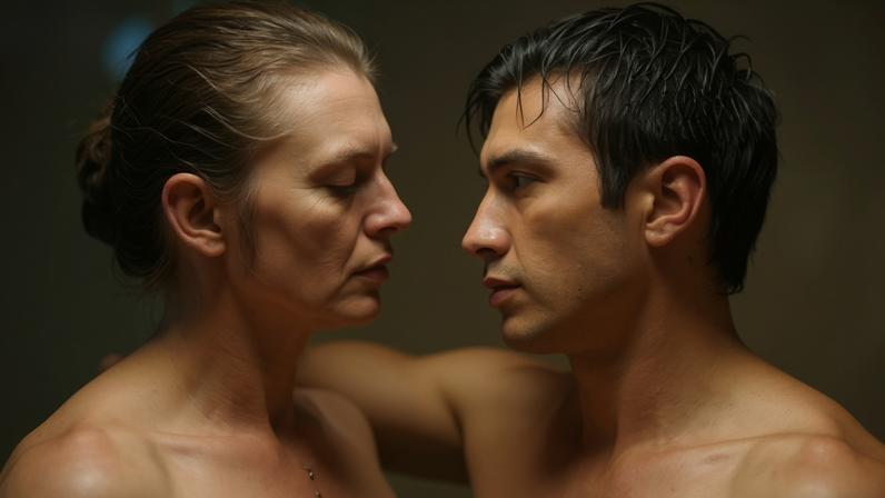 It gets steamy between Ilya Rozanov (Connor Storrie), left, and Shane Hollander (Hudson Williams) in Heated Rivalry.