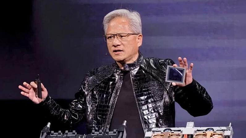 Jensen Huang speaks at CES in Las Vegas on Monday.