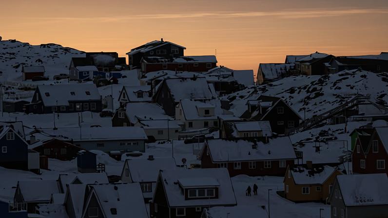 A snowy scene in Nuuk, Greenland.