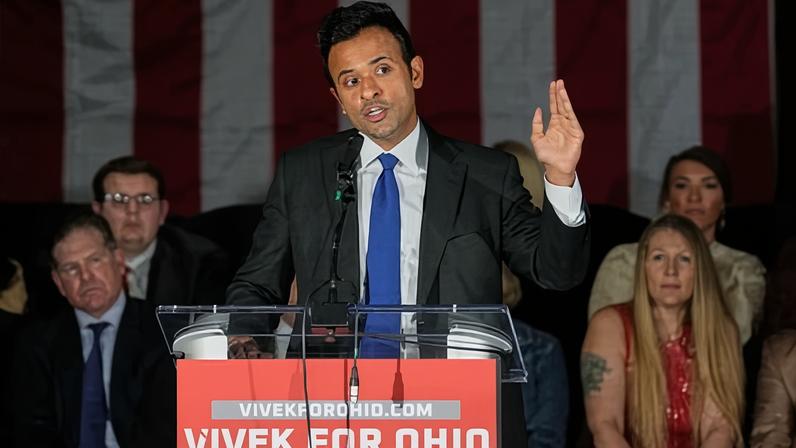Vivek Ramaswamy, a Republican candidate for governor of Ohio, speaks at a rally on 7 January 2026 in Cleveland.