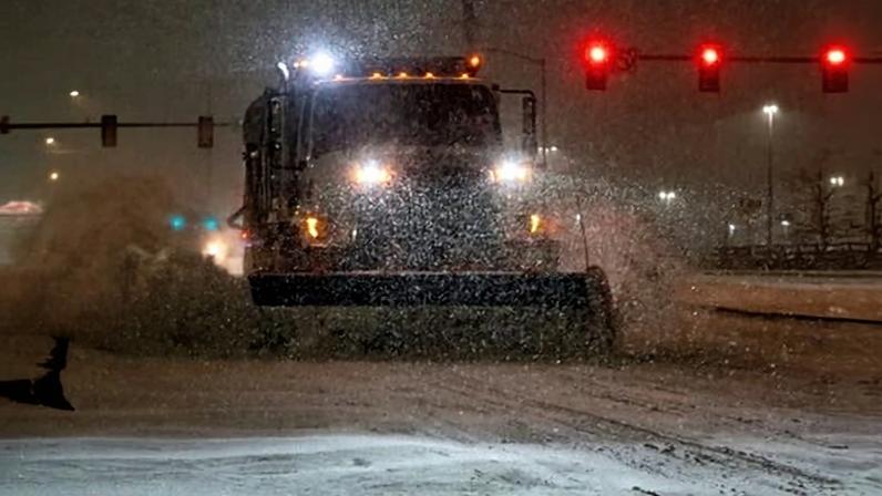 A snowplow clears snow in Oklahoma City, Oklahoma, on 23 January 2026.