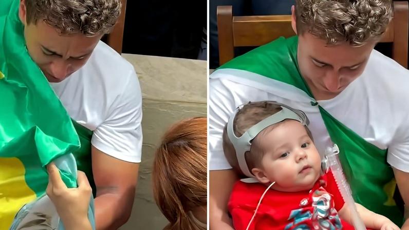 Nikolas orando pelo bebê. (Foto: Reprodução/Instagram/Bradock Show)