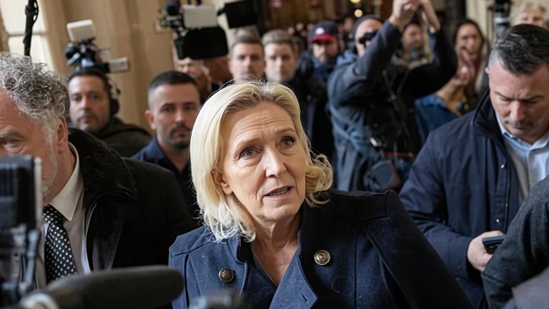 Marine Le Pen at the Palais de Justice in Paris where she is seeking to overturn last year’s guilty verdict.