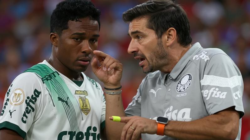 Endrick e Abel Ferreira no Palmeiras (Foto: Cesar Greco/Palmeiras