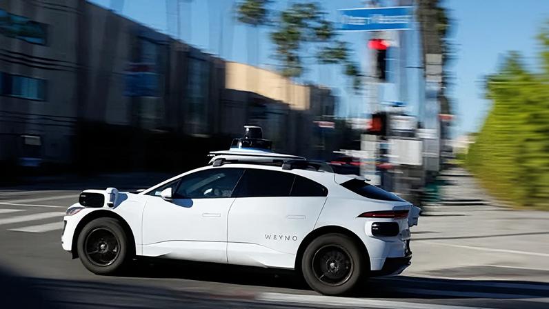 A Waymo driverless taxi is shown driving in Hollywood, Los Angeles, California on 13 January 2026.