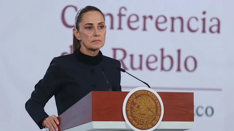 Claudia Sheinbaum speaks about the extradition of the 37 Mexican drug cartel operatives during a news conference at National Palace on 21 January 2026 in Mexico City, Mexico.