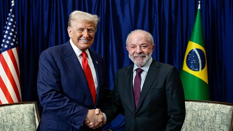 O presidente Luiz Inácio Lula da Silva, durante Encontro com o Presidente dos Estados Unidos, Donald Trump. (Foto: Ricardo Stuckert/PR)