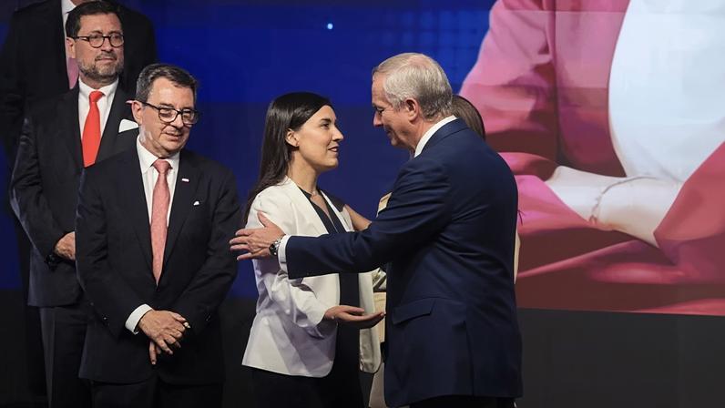Chile's president-elect, José Antonio Kast, greets Judith Marín as he names her the women and gender equity minister in Santiago on Tuesday.