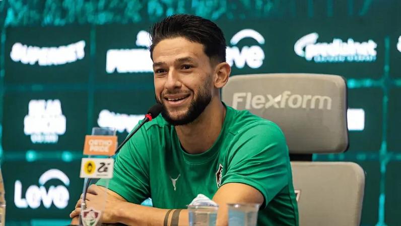 Jemmes em entrevista coletiva pelo Fluminense (Foto: Marina Garcia/ Fluminense FC)