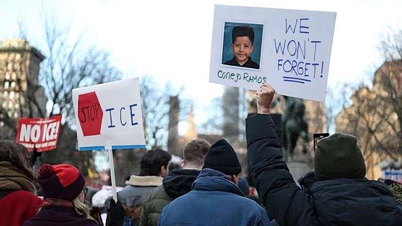 A photo of Liam Conejo Ramos during an ‘ICE Out’ protest in New York City on 23 January.