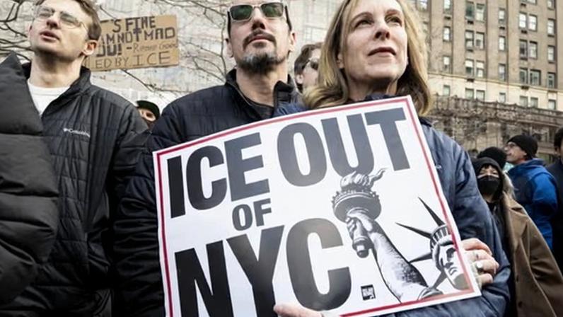 Protesters in New York against ICE on Sunday.