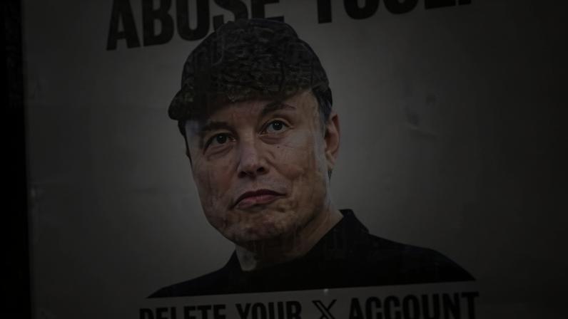 A billboard in London shows a picture of Elon Musk - and urges users to delete their X accounts