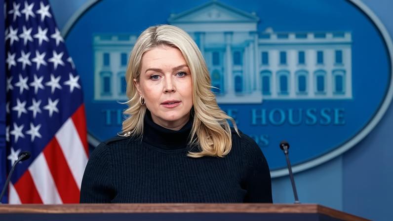 Karoline Leavitt, the White House press secretary, speaks at a press conference.