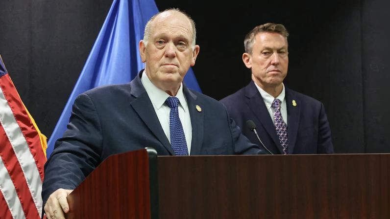 White House border czar Tom Homan speaks at a press conference in Minnesota