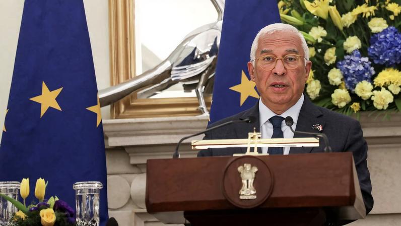 European Council President Antonio Costa speaks during a joint press statement with Indian Prime Minister Narendra Modi and European Commission President Ursula von der Leyen at the Hyderabad House in New Delhi, India, January 27, 2026. REUTERS/Altaf Hussain/File Photo