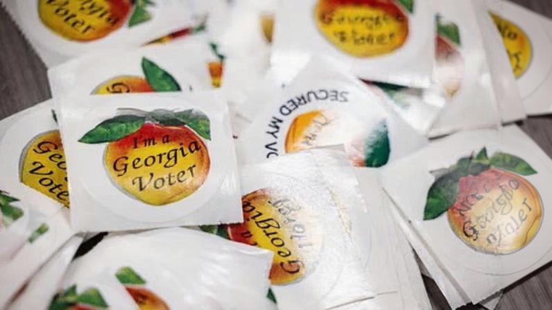 ‘I Voted’ stickers at a polling place in Atlanta, Georgia, on 5 November 2024.