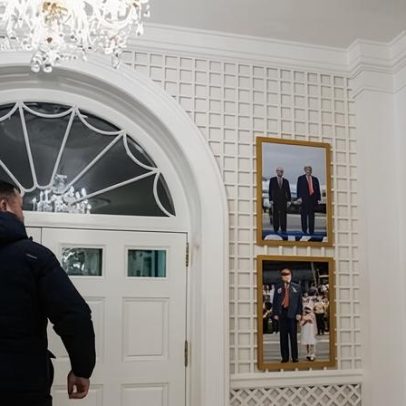Críticos perplexos com foto de Trump ao lado de Putin exibida na Casa Branca
