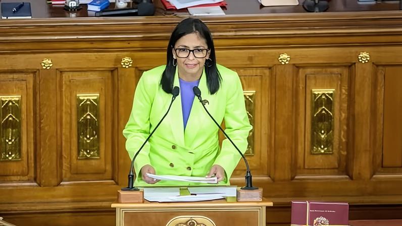 Venezuela’s interim president, Delcy Rodríguez, appears before the national assembly to address the nation, in Caracas, Venezuela, on 15 January 2026.