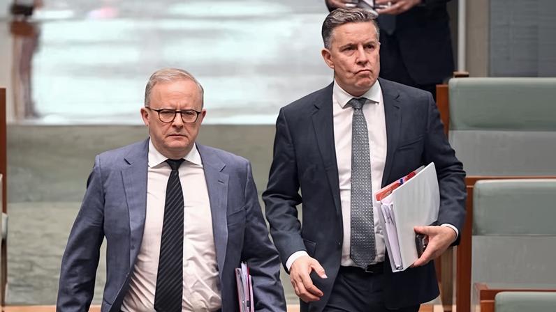 Prime Minister Anthony Albanese and Minister for Health Mark Butler arrive for Question Time in the House of Representatives at Parliament House in Canberra