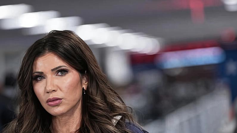 Kristi Noem speaks during a news conference at Federal Emergency Management Agency headquarters on Saturday in Washington DC.