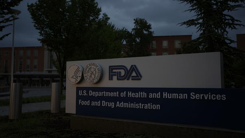 Signage is seen outside of the Food and Drug Administration headquarters in White Oak, Maryland.