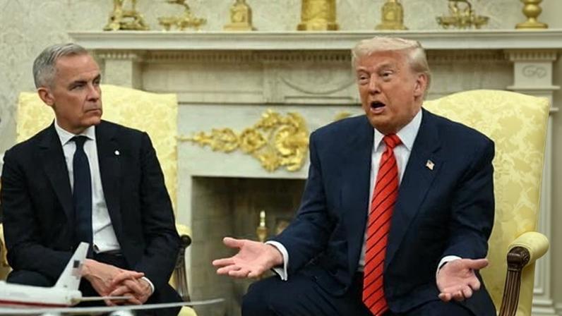 Donald Trump meets with Canadian prime minister, Mark Carney, in the Oval Office of the White House in Washington DC on 6 May 2025.