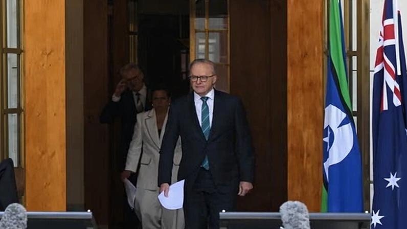 Anthony Albanese before speaking to the media in Canberra on Monday.