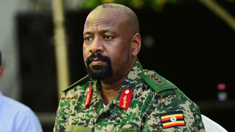 Muhoozi Kainerugaba of the Uganda People's Defence Force (UPDF), the son of Uganda's President Yoweri Museveni, who leads the Ugandan army's land forces, looks on during his birthday party in Entebbe, Uganda May 7, 2022. REUTERS/Abubaker Lubowa/File Photo