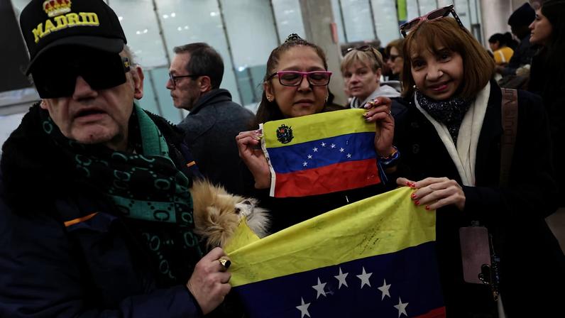 Spanish citizens freed during a prisoner release in Venezuela arrive at Adolfo Suarez Madrid-Barajas Airport